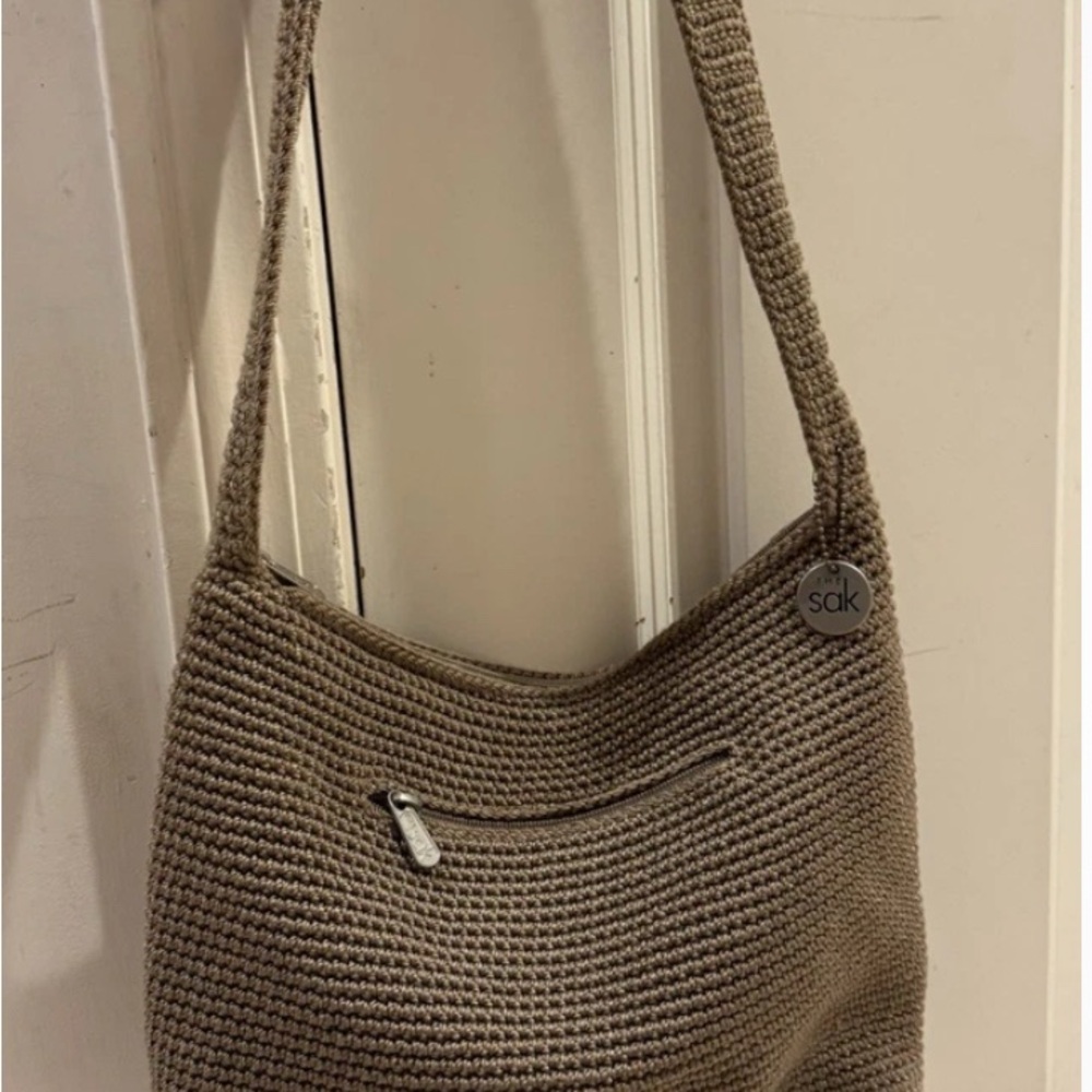 The Sak Taupe Crochet Shoulder Bag